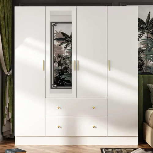 Miniatura 9 de AGOTENI Armario grande para dormitorio con 1 espejo y 2 cajones, armario de 70.9 pulgadas de alto con puertas y estantes, barra para colgar