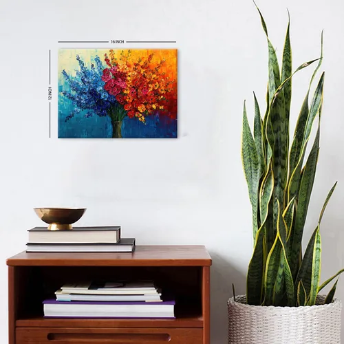 Miniatura 6 de Arte de pared de flores coloridas, pintura de flores silvestres, color verde azulado, rojo, naranja, textura abstracta, cuadro botánico, impresiones