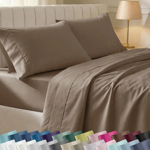 Miniatura 56 de Juego de sábanas split king para cama ajustable de 100% algodón natural satinado de 400 hilos, transpirables/duraderas, con esquinas 07 - Gris claro