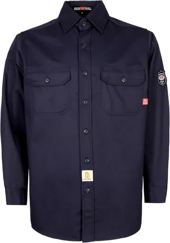 Miniatura 9 de BOCOMAL Camisas FR Resistente a la llama 100% C NFPA2112 7.5oz Camisa de soldadura resistente al fuego para hombres Cuadros azul marino/blanco