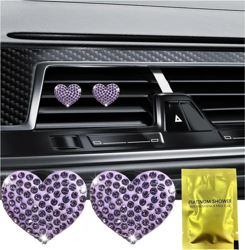 Ziciner 2 piezas de dijes de clips para ventilación de aire de coche con corazón brillante, clips para salida de aire de coche con forma de corazón