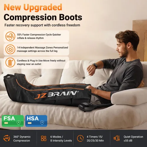 Miniatura 2 de JZBRAIN Botas de recuperación de piernas con compresión de aire: Dispositivo de sistema de compresión secuencial de doble potencia con sensor