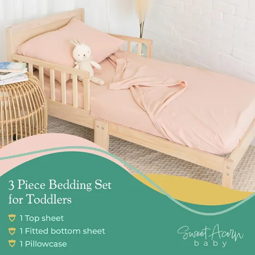 Miniatura 4 de Juego de ropa de cama de 3 piezas para niños pequeños, tejido de algodón orgánico, se adapta a cunas y colchones convertibles, 9 x 28 x 52 pulgadas