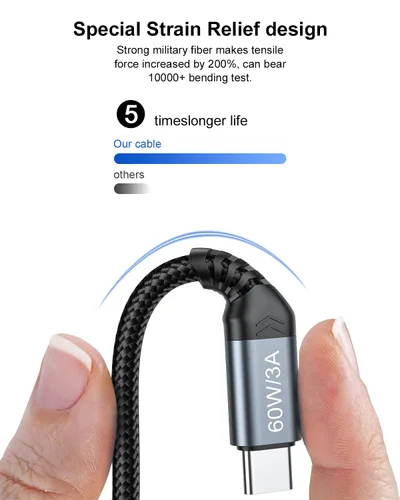 Miniatura 4 de Cable USB C a USB C de 20 pies (solo carga), cable de carga tipo C extra largo de 20 pies, cable de alimentación de carga rápida trenzado de nailon