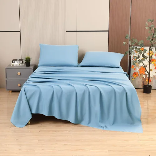 Miniatura 5 de Toodou La sábana bajera ajustable de bolsillo profundo de tamaño individual color azul cielo con elástico en todo el contorno está hecha de tela