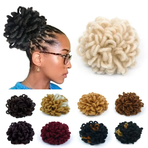Miniatura 31 de Moños de Cola de Caballo con Cordón Negro Marrón Loc para Mujeres Negras Moño Rizado de Pétalo Loc Cola de Caballo de Rastas Trenzas Faux Locs Moño