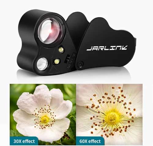 Miniatura 3 de Jarlink 30X 60X Lupa de ojo iluminada para joyeros, lupa plegable para joyería con luz LED brillante para gemas, joyas, monedas, sellos, etc Negro