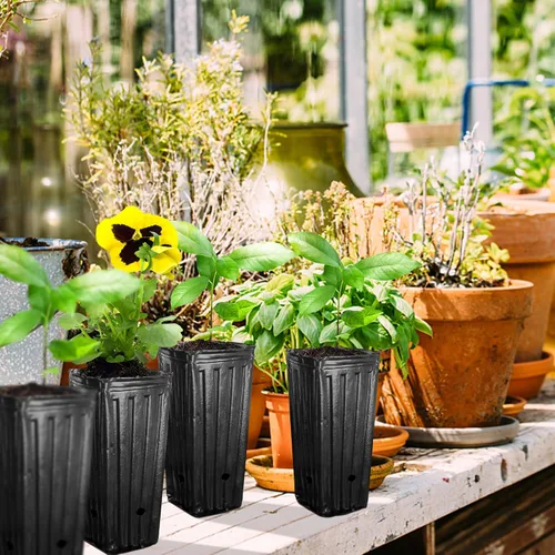 Miniatura 7 de RunNico 50 piezas de macetas de plástico profundas para vivero, macetas de árbol de 30 cm de alto, macetas de contenedor de plántulas negras