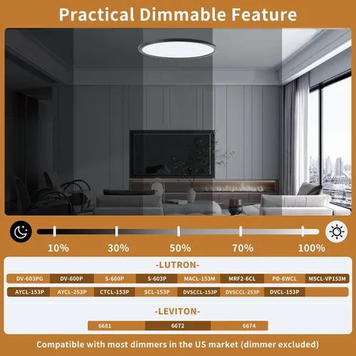 Miniatura 3 de Lámparas de techo de montaje empotrado de 3200 lm, color negro, 12 pulgadas, luces LED de techo regulables para dormitorio, CCT ajustable 3000K