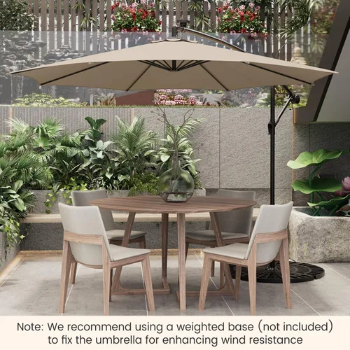 Miniatura 3 de Tangkula Sombrilla solar de 10 pies, sombrilla colgante inclinada en voladizo con 112 luces LED de lluvia de meteoros, con manivela, sombrilla