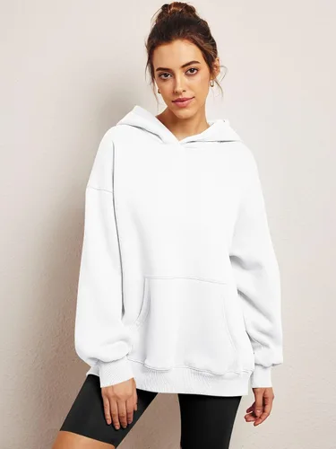 Miniatura 3 de Trendy Queen Sudaderas de gran tamaño con capucha de forro polar para mujer, camisas de manga larga, ropa de otoño con bolsillo