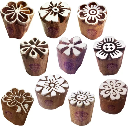 Miniatura 17 de Sellos de impresión de arcilla Arty Crafty pequeños bloques de madera con forma floral (juego de 10) Htag2101
