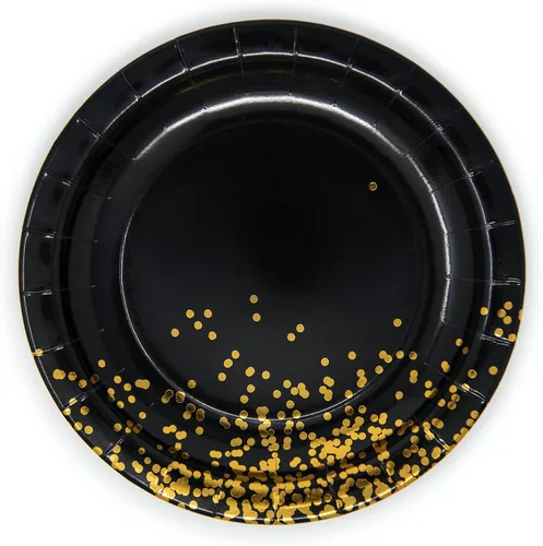 Miniatura 6 de Platos negros de papel negro de 9 pulgadas, 50 unidades, platos de papel negro y dorado para fiesta, 21 cumpleaños, graduación, Año Nuevo