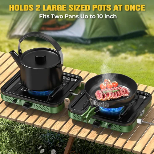 Miniatura 5 de Estufa de campamento de 2 quemadores, estufa de campamento de propano de 10000 BTU, estufa portátil plegable de gas, equipo esencial de campamento
