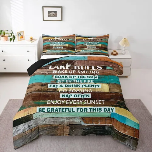 Miniatura 42 de Erosebridal Juego de edredón de barco muelle, juego de ropa de cama con diseño de paleta de lago, tamaño individual para niños, adolescentes