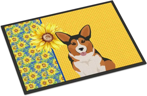 Miniatura 315 de Caroline's Treasures WDK5313MAT Airedale Terrier - Tapete para puerta delantera de 18 x 27 pulgadas, diseño de girasoles de verano, para entrada