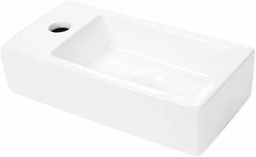Fregadero de cerámica para colgar en la pared, fregadero de cerámica Liberty para baño rectangular, aspecto clásico y ahorra espacio, 14.5 pulgadas