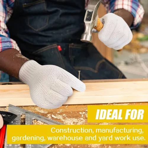 Miniatura 7 de GSAFEME Guantes de trabajo de seguridad, 12 pares de algodón con puntos de agarre antideslizantes para construcción, levantamiento de almacén, Con