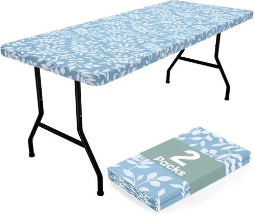 Miniatura 29 de misaya Mantel rectangular de vinilo, mantel ajustable, 100% impermeable, borde elástico, reverso de franela, mantel de plástico para mesas plegables