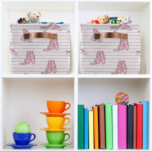 Miniatura 6 de Cesta Contenedor de Almacenamiento para Zapatos de Ballet, Caja de Almacenamiento Cúbica Grande de Lona Plegable Organizadora para Armario