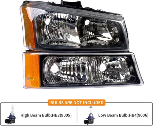 Miniatura 4 de Conjunto de faros delanteros y luces traseras compatible con 2003-2006 Chevy Silverado 1500 2500 3500, carcasa negra Silverado Classic 07, faro