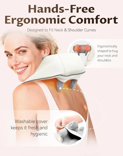 Miniatura 7 de Therapexa Masajeador de cuello y hombros con calor, masajeador de espalda Shiatsu 6D para aliviar el dolor de tejido profundo, masajeador para Caqui