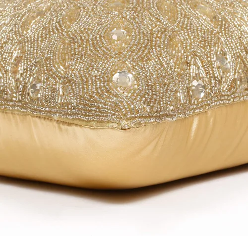 Miniatura 3 de Lightnpro - Funda de almohada hecha a mano con cuentas doradas, 12 x 12 pulgadas, elegante funda de cojín decorativo de acento para sofá, sillón
