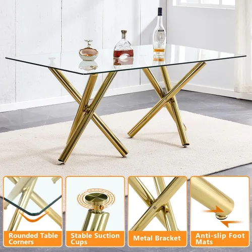 Miniatura 4 de Juego de mesa de comedor de cristal para 6,71 pulgadas, mesa de comedor para 6, mesa de cocina rectangular grande de vidrio templado y 6 sillas