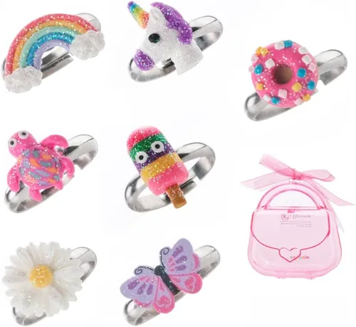 Juego de anillos ajustables para niñas pequeñas, colorido y bonito unicornio, anillos de mariposa para niños, juego de joyas para niños