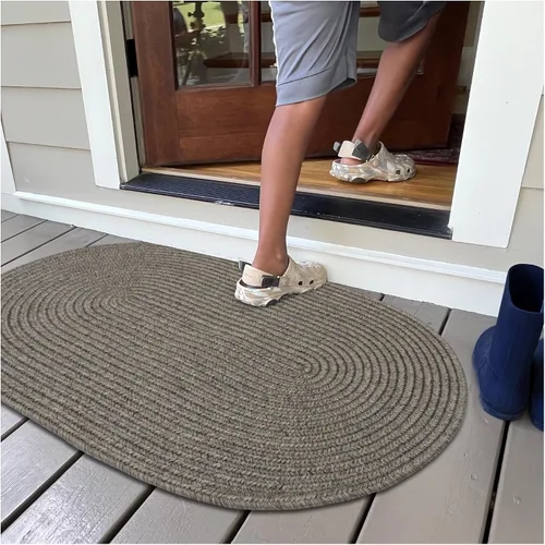 Miniatura 87 de Alfombra ovalada trenzada gris humo de 20 x 30 pulgadas, lavable para interiores y exteriores, decoración campestre para cocinas y entradas