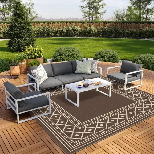 Miniatura 19 de GENIMO Alfombra de Exterior 5'x8' Impermeable para Patio, Alfombra de Paja de Plástico Reversible para Exteriores, Alfombras de Camping para Negro