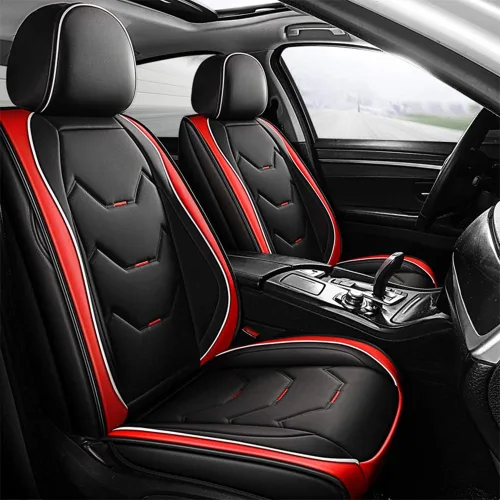 otoez Juego completo de fundas de cuero para asiento de automóvil, 5 asientos, sedán, SUV, camión, furgonetas, cuero sintético, protector de cojín