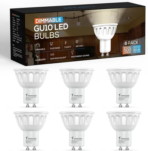 Torkase - Bombilla LED GU10, atenuable MR16 2700K blanco cálido, 120V 500LM luz en riel 5W (equivalente a 50W), ahorro de energía del 90%, ángulo de