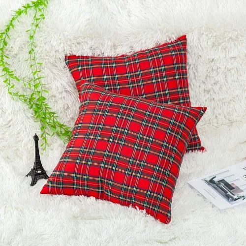 Miniatura 2 de Paquete de 2 fundas de almohada de cuadros rojos para decoración navideña, fundas de almohada a cuadros de búfalo, fundas de almohada de tartán