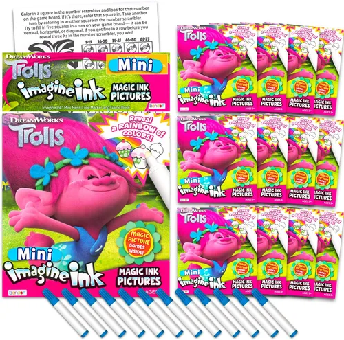 Trolls Imagine - Juego de recuerdos de fiesta de tinta para niños de 3 a 5 años, paquete de 12 unidades con Trolls World Tour Libros para colorear