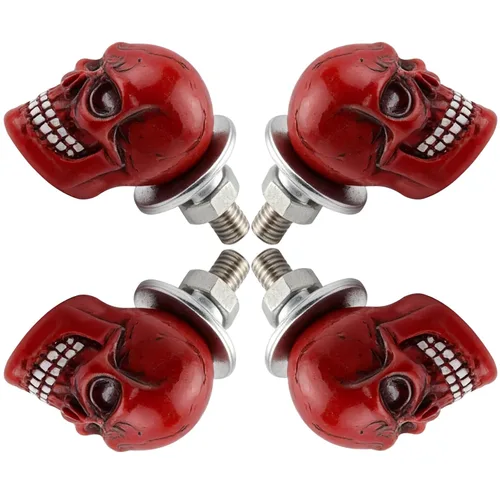 Pernos de matrícula de motocicleta, cierres de placa de automóvil con calavera antirrobo para la mayoría de vehículos, 4 unidades (rojo)