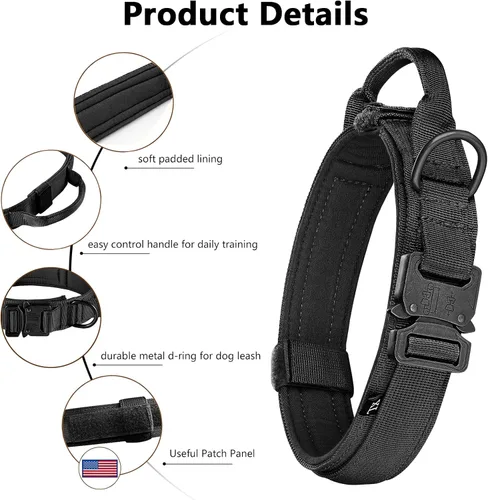 Miniatura 3 de DAGANXI - Collar táctico para perro, collar ajustable de nailon para adiestramiento con asa de control y hebilla, para perros medianos y grandes
