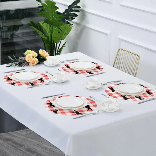 Miniatura 7 de Red Checkered Running Horse Circle placemats Solid placemats for Dining Table Set of 4 15x15 in individuales para comedor