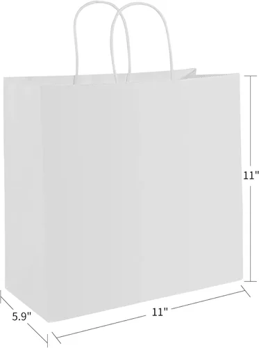 Miniatura 2 de PAICUIKE 50 bolsas de papel blanco con asas, grandes bolsas de compras de papel kraft de 11 x 6 x 11 pulgadas para venta al por menor, embalaje