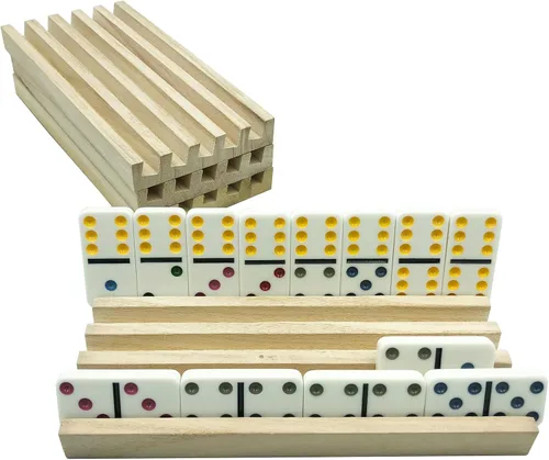 Miniatura 4 de Yuanhe Domino - Juego de 4 soportes de madera para azulejos mexicanos de tren rummy
