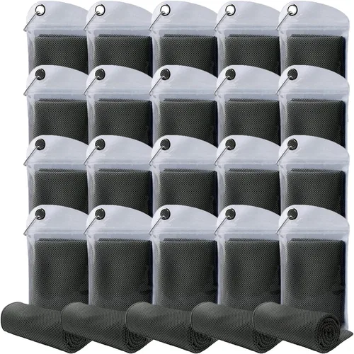 Miniatura 13 de Paquete de 20 toallas refrescantes de 40 x 12 pulgadas, toalla de hielo para cuello y cara, microfibra fría con bolsa transpirable para yoga, Azul