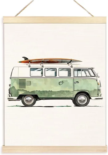 BESERH Arte de pared de surf, marco retro para colgar pósteres, decoración de habitación de playa, decoración de habitación de verano, arte de pared