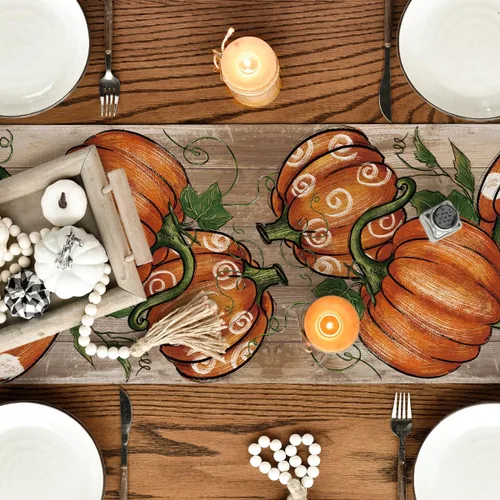 Miniatura 4 de Artoid Mode Camino de mesa de otoño de madera de vid de 210 GSM, diseño de lunares, decoración de mesa de comedor de cocina de otoño para decoración