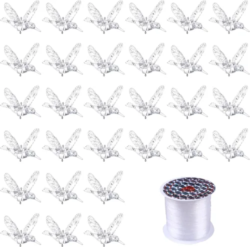 NUPTIO Adornos colgantes de techo de cristal: 30 piezas de pájaros voladores acrílicos para boda, fiesta, ventana, jardín, dormitorio, cumpleaños al