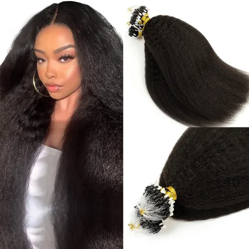 Miniatura 23 de Lacer Extensiones de cabello humano con punta en I, extensiones de cabello humano rizado lacio color negro natural, 1B de 12 pulgadas, extensiones