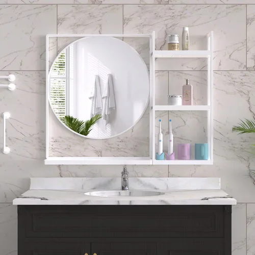 Miniatura 16 de Espejo de baño con estante, espejo de pared rectangular negro, marco de metal, colgante horizontal o vertical (24 x 20 pulgadas)