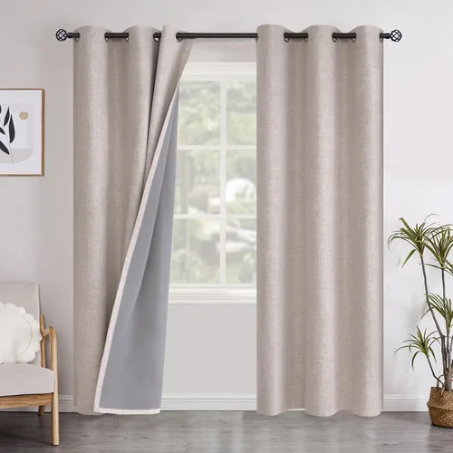 Miniatura 101 de YoungsTex - Cortinas opacas de lino para dormitorio, oscurecimiento de la habitación, cortinas con textura de lino, paneles con aislamiento térmico