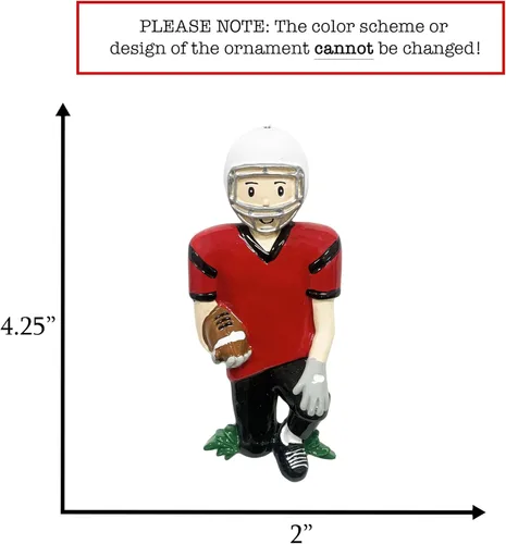Miniatura 2 de Adorno de Navidad personalizado para niño de fútbol 2025 Jugador masculino en camiseta con casco y bola para árbol de Navidad Recuerdo