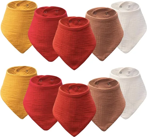 Miniatura 7 de Paquete de 10 baberos tipo bandana para bebé, baberos 100% algodón para niños y niñas, babero suave y absorbente para dentición para recién nacidos