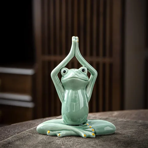 OwMell Rana Zen de Cerámica para Decoración, Estatua de Rana en Pose de Yoga para Meditación Cerámica para Decoración Zen del Hogar - Namaste